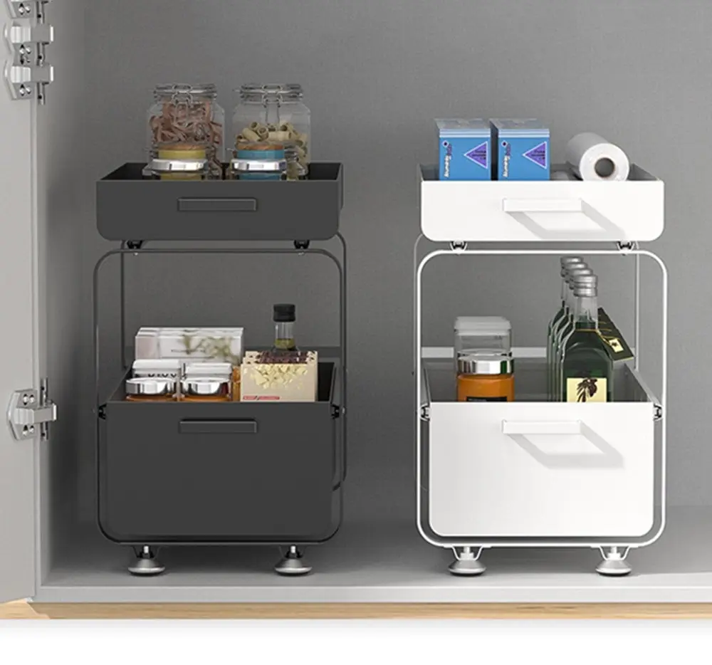 Viviendo Kitchen Pantry Organiser with Sliding Drawers Storage Spice Rack Organizer in Carbon Steel