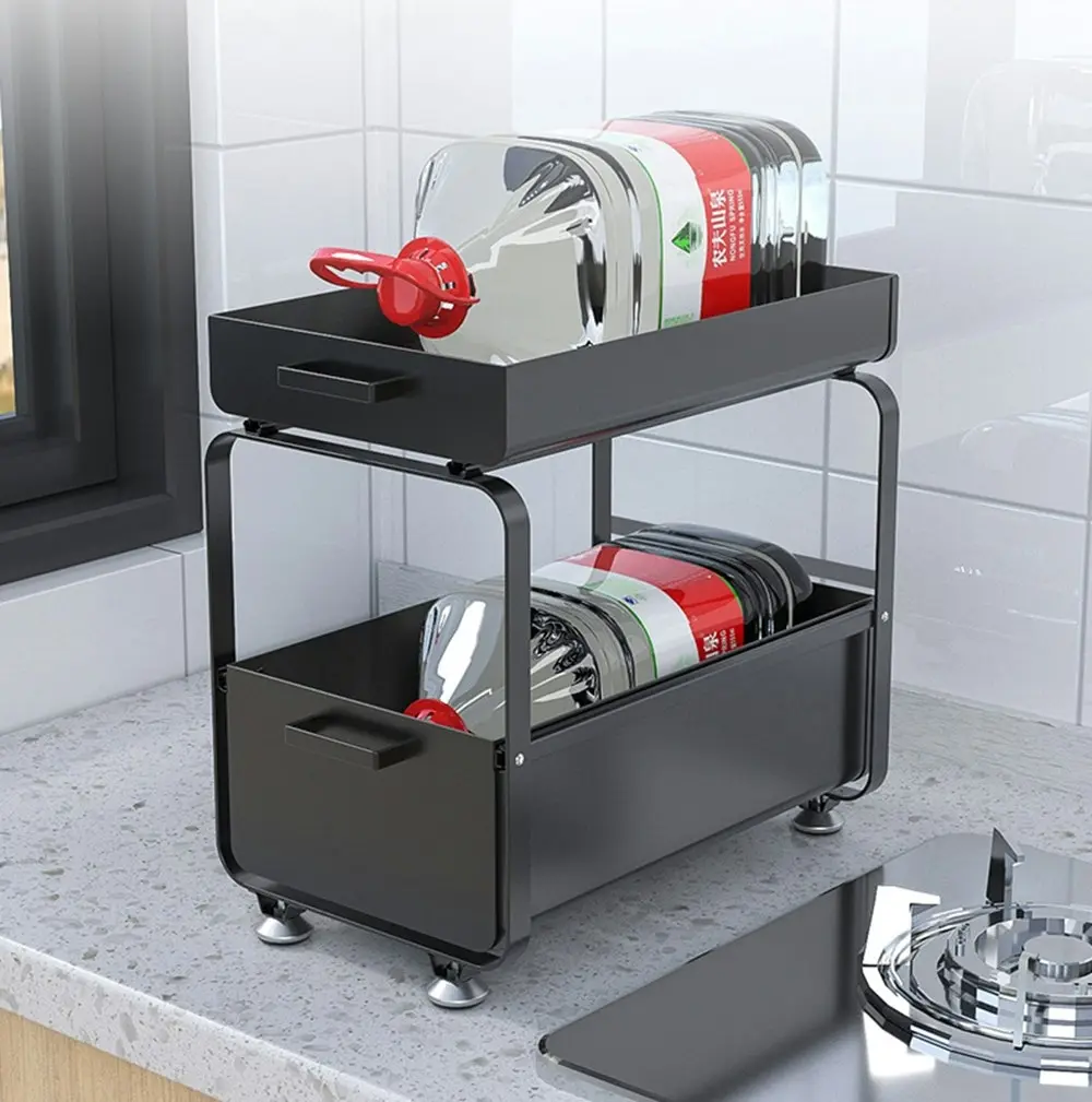 Viviendo Kitchen Pantry Organiser with Sliding Drawers Storage Spice Rack Organizer in Carbon Steel