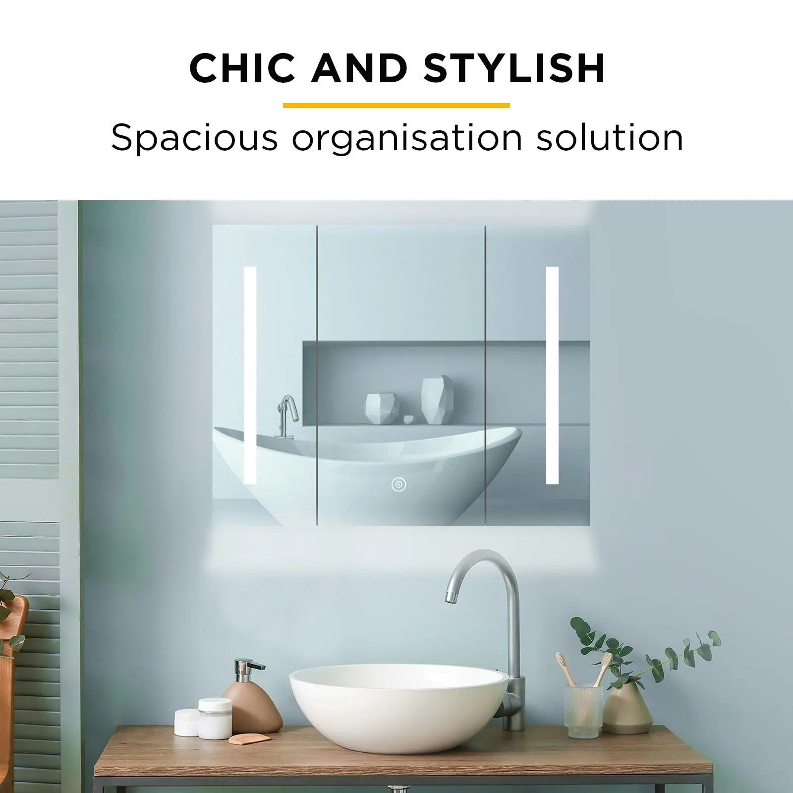 Viviendo Bathroom Shaving Mirror Cabinet LED Light Vanity Stainless Steel-  60 x72 cm 1 Door