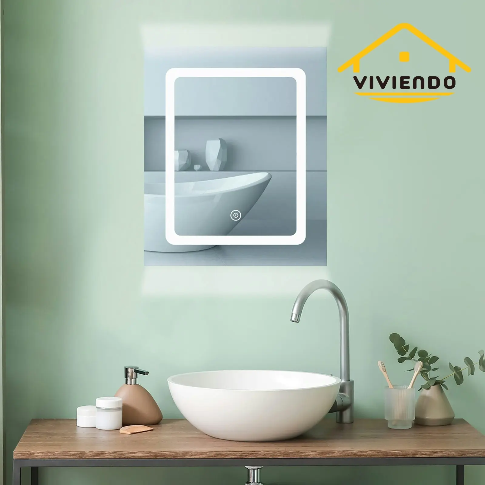 Viviendo Bathroom Shaving Mirror Cabinet LED Light Vanity Stainless Steel-  60 x72 cm 1 Door