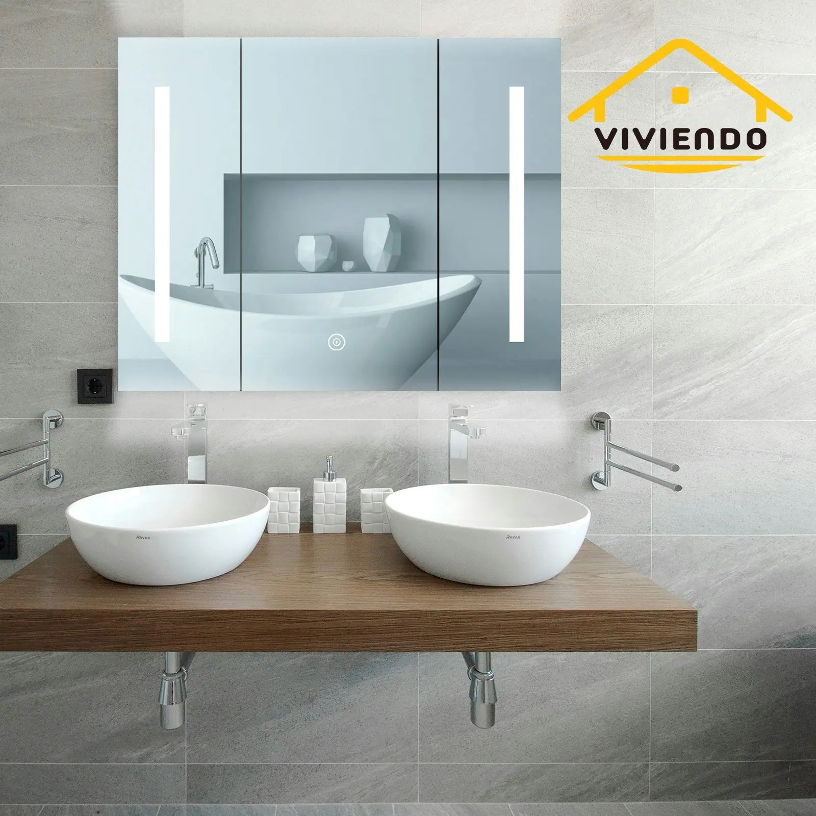 Viviendo Bathroom Shaving Mirror Cabinet LED Light Vanity Stainless Steel-  60 x72 cm 1 Door