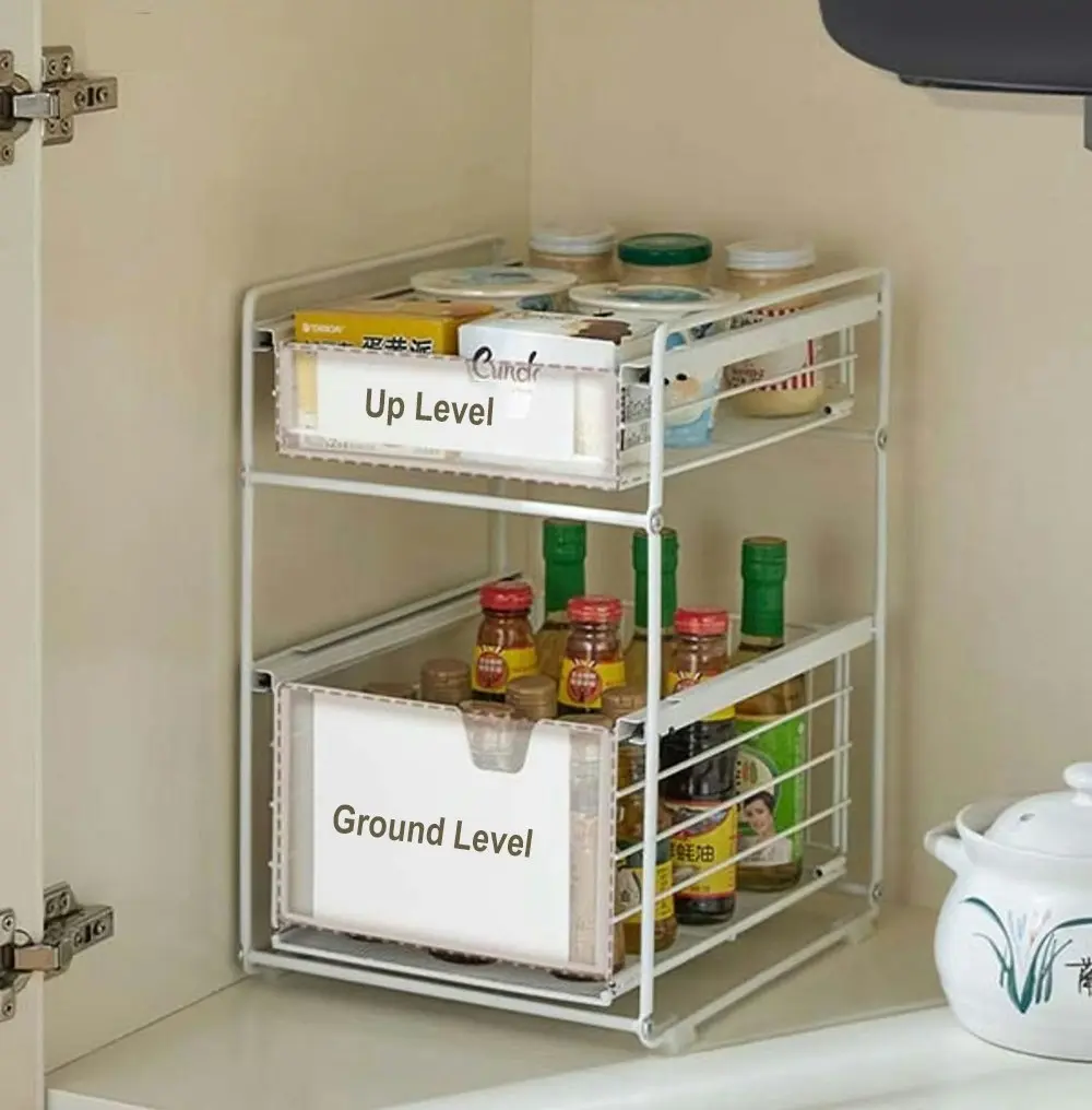 Viviendo Pantry Kitchen Organiser Sauce Rack Spice Storage with sliding drawers in Carbon Steel