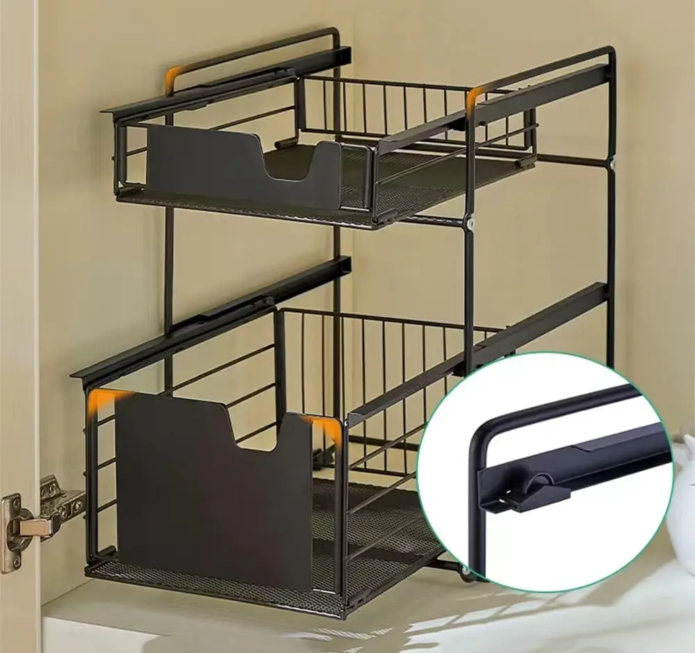 Viviendo Pantry Kitchen Organiser Sauce Rack Spice Storage with sliding drawers in Carbon Steel