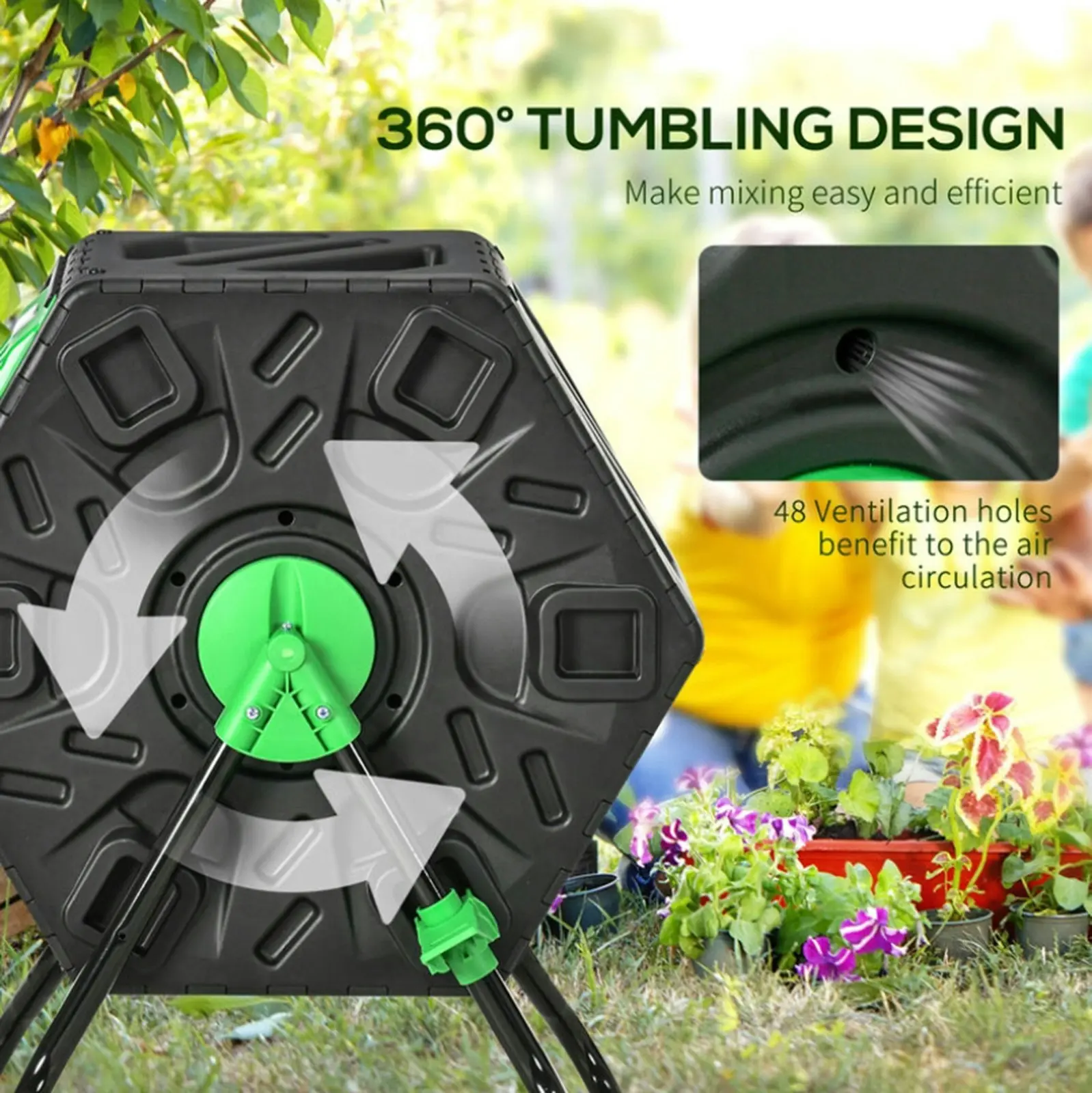 Viviendo 60L Tumbling Garden Compost Bin Heavy Duty 360 Rotating Recycle - Green