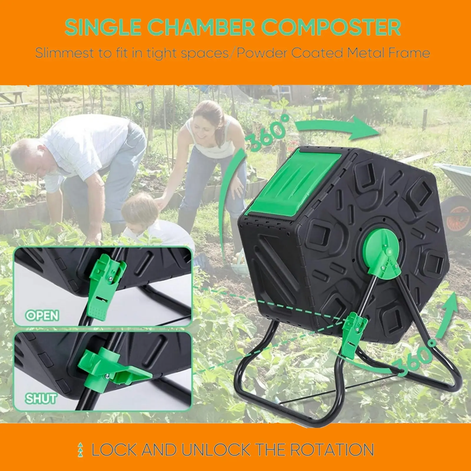 Viviendo 60L Tumbling Garden Compost Bin Heavy Duty 360 Rotating Recycle - Green