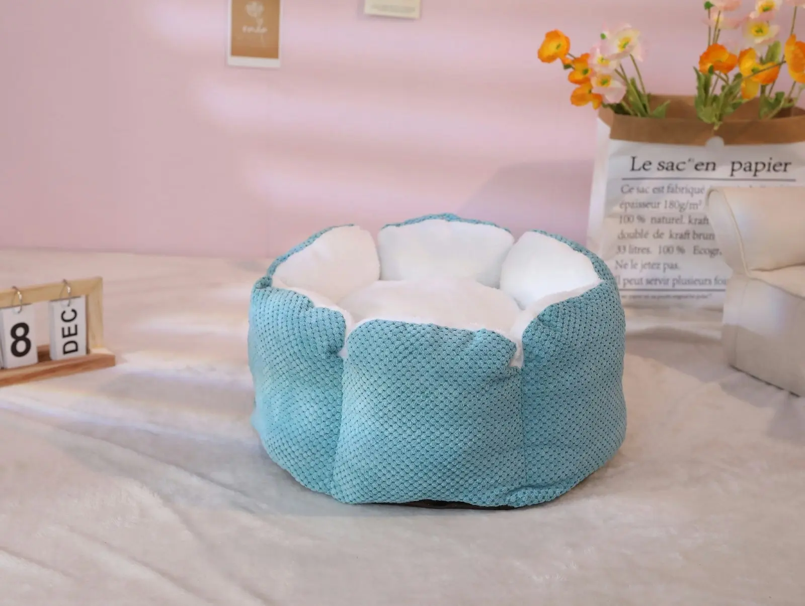 Furbulous Calming Dog Bed Warm Soft Cat Bed Round Comfy Sleeping Nest