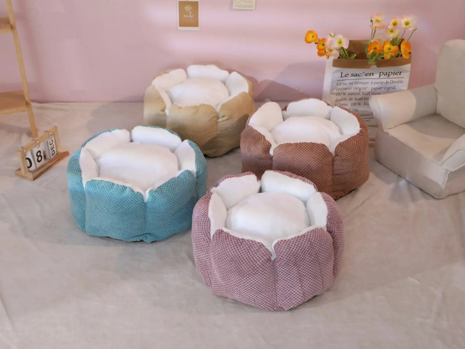 Furbulous Calming Dog Bed Warm Soft Cat Bed Round Comfy Sleeping Nest