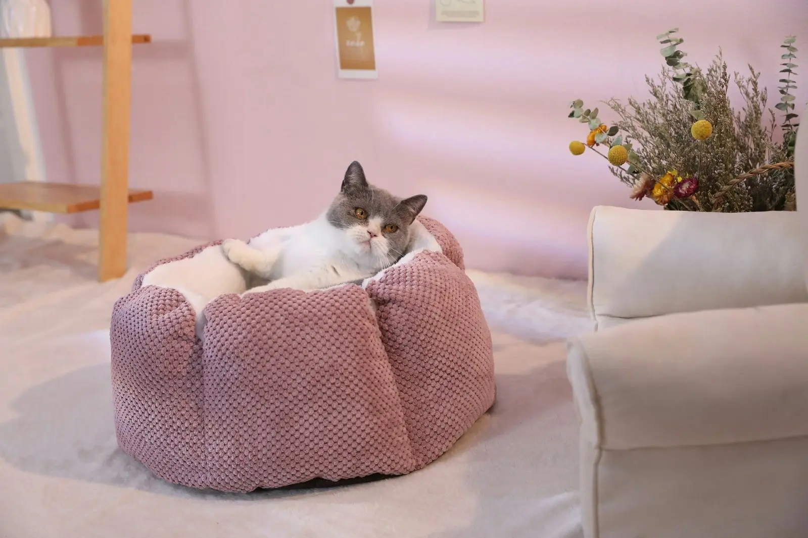 Furbulous Calming Dog Bed Warm Soft Cat Bed Round Comfy Sleeping Nest