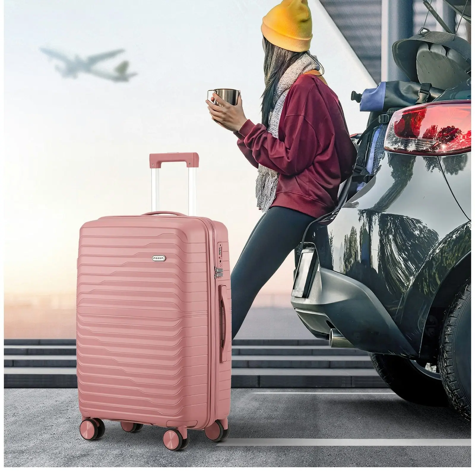 Mazam 3PCS Luggage Suitcase Trolley Set Travel TSA Lock Storage Pink PP Case