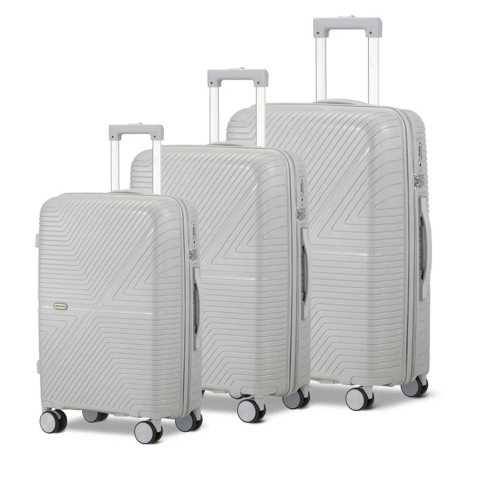 Mazam 3PCS Luggage Suitcase Trolley Set Travel Grey PP Case TSA Lock Storage