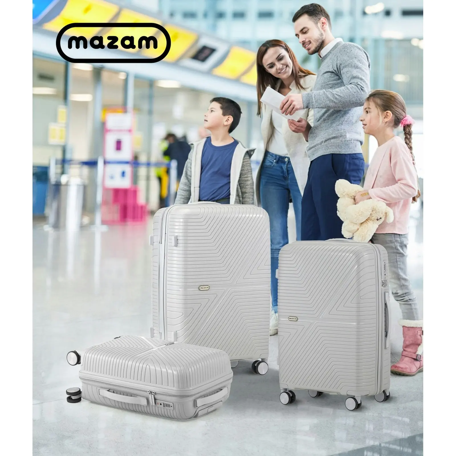 Mazam 3PCS Luggage Suitcase Trolley Set Travel Grey PP Case TSA Lock Storage