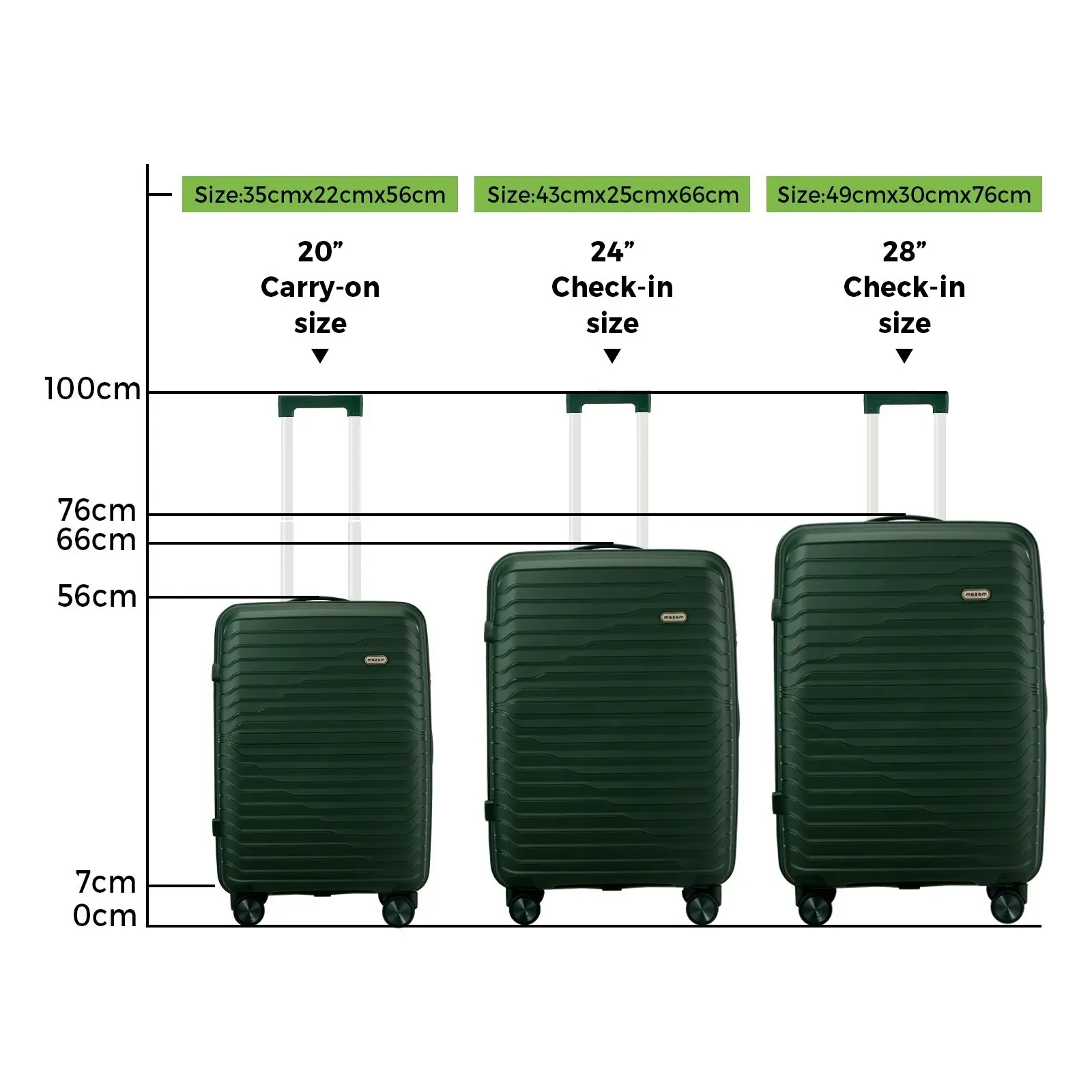 Mazam 3PCS Luggage Suitcase Trolley Set Travel TSA Lock Storage Green PP Case