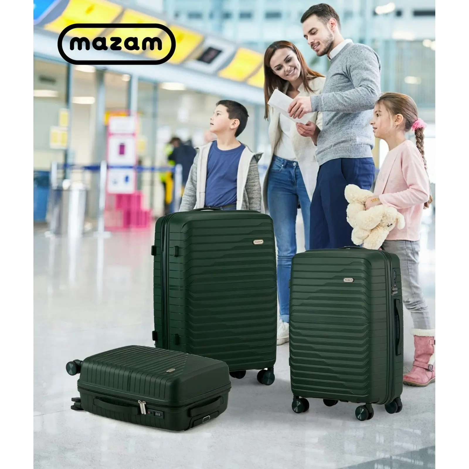 Mazam 3PCS Luggage Suitcase Trolley Set Travel TSA Lock Storage Green PP Case