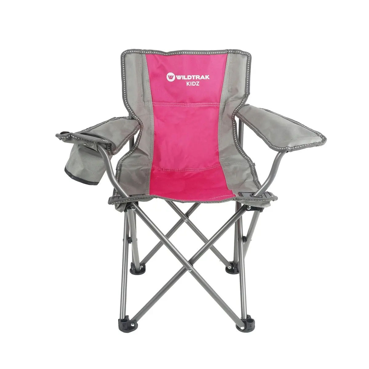 WILDTRAK™ KIDZ Pink/Grey Foldable Camp Chair, Easy Clean Fabric, Drink Holder, Carry Bag with Shoulder Strap