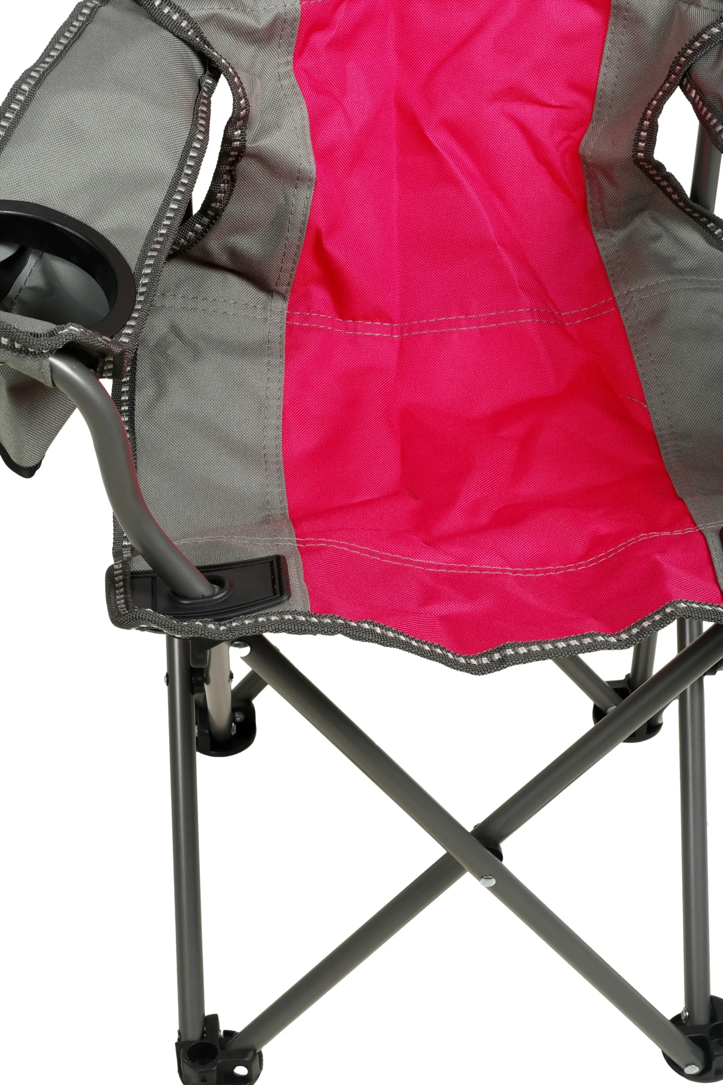 WILDTRAK™ KIDZ Pink/Grey Foldable Camp Chair, Easy Clean Fabric, Drink Holder, Carry Bag with Shoulder Strap