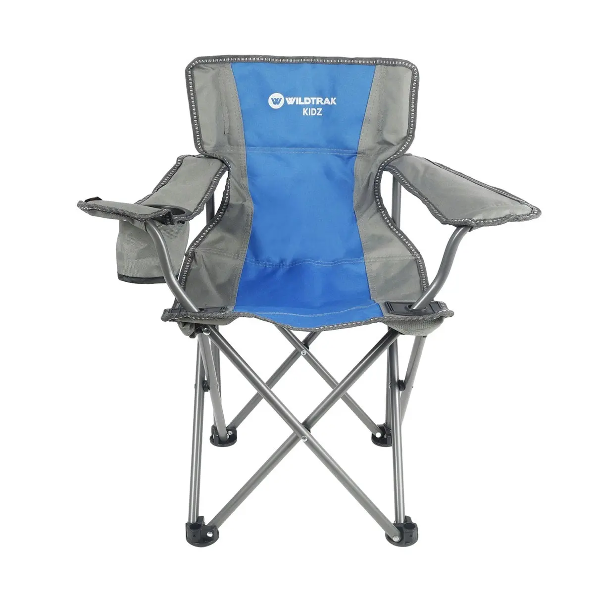 WILDTRAK™ KIDZ Blue/Grey Foldable Camp Chair, Easy Clean Fabric, Drink Holder, Carry Bag with Shoulder Strap