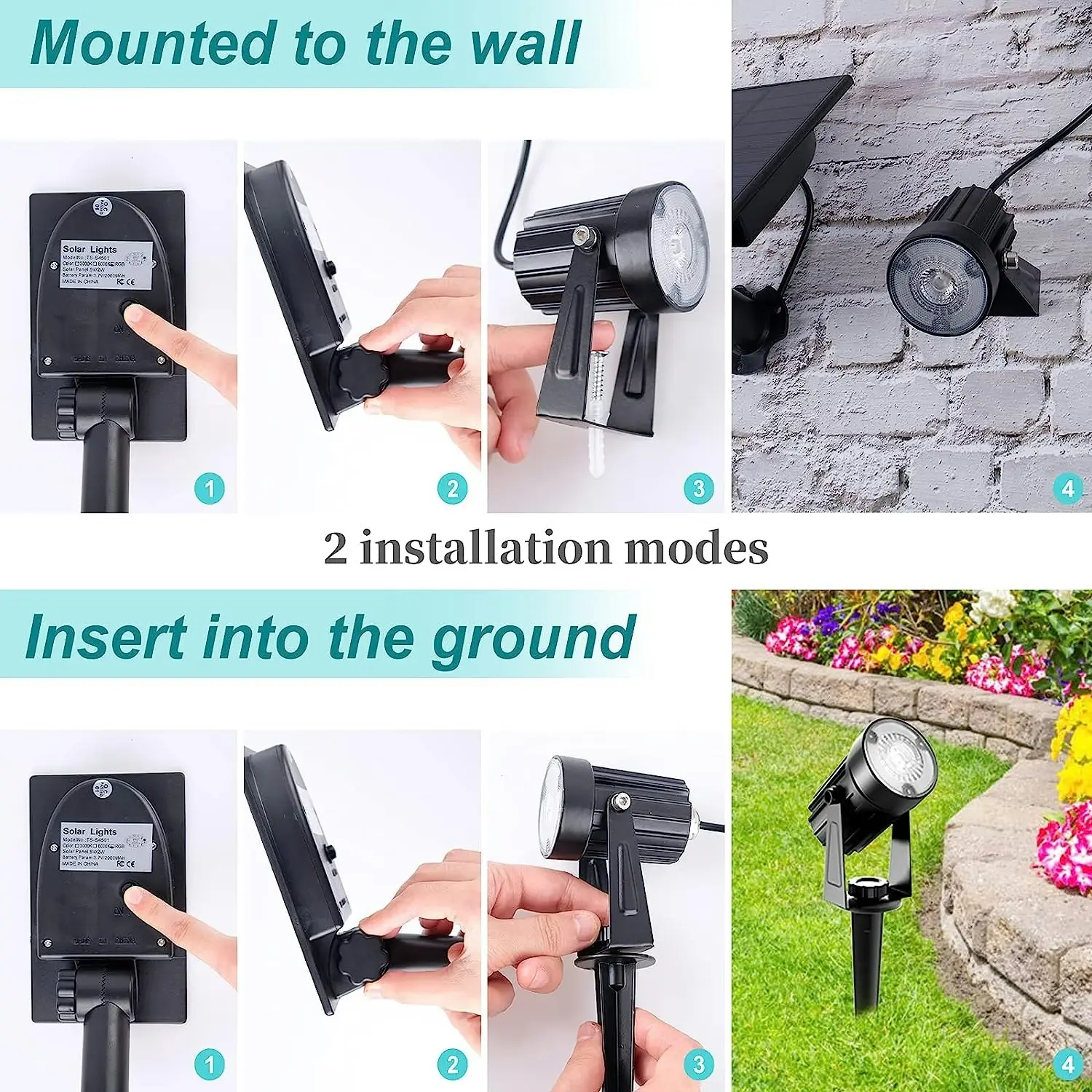 2-in-1 Solar Spotlight Colour Changing Landscape Lights, IP65 Waterproof Garden Spot Lights Security Wall Lighting Lawn Patio Yard