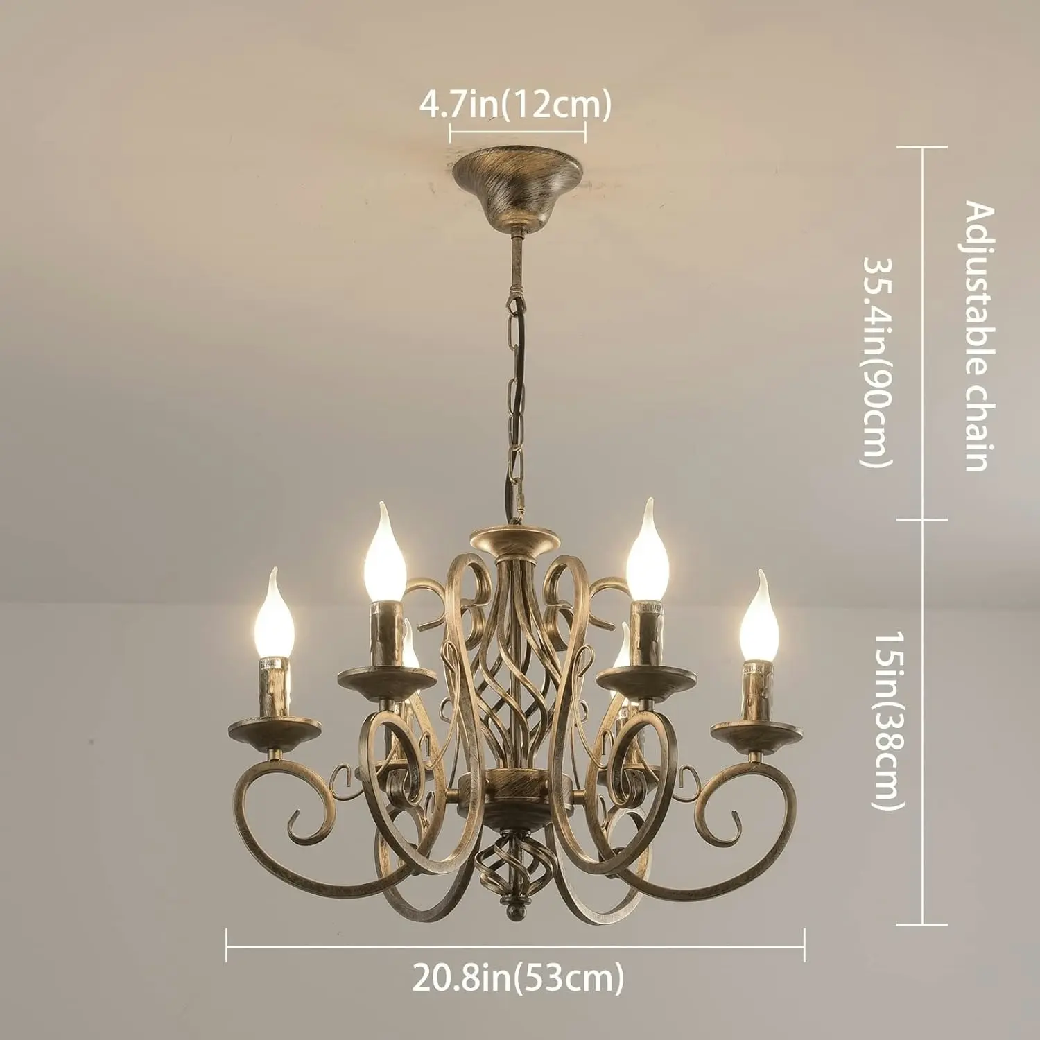 French Country Chandelier, 6 Lights, Rustic