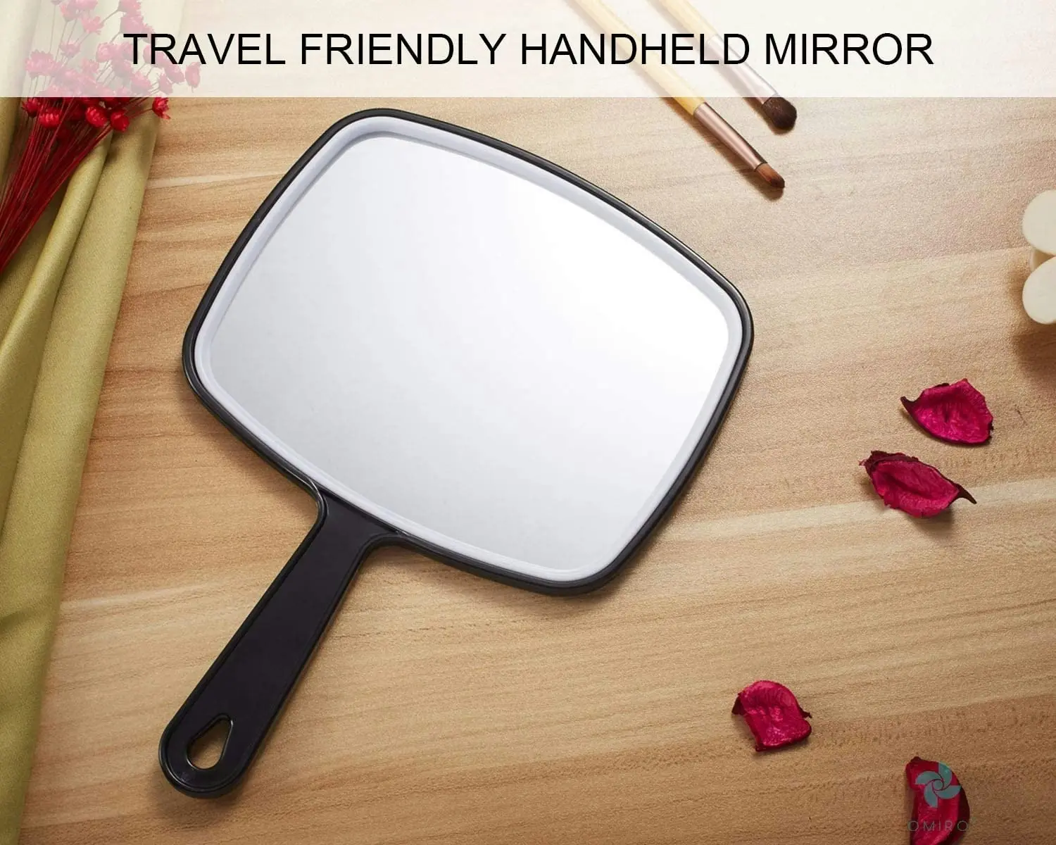 Extra Large Black Handheld Mirror with Handle (24 x 16 cm)