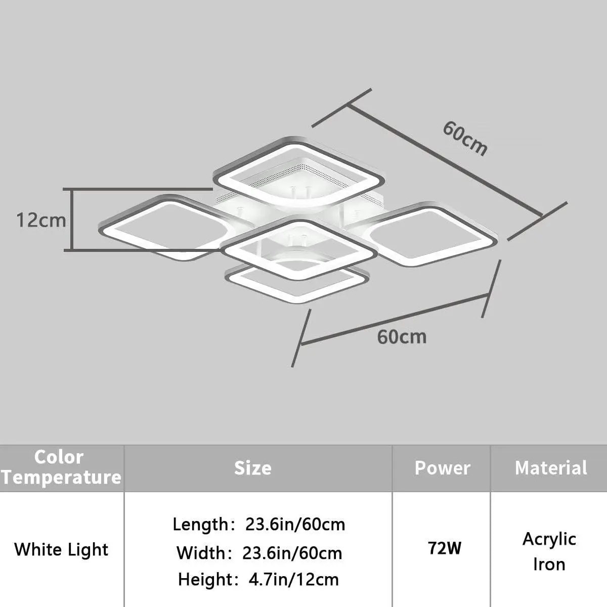 LED Modern Ceiling Light, Square Shape, 72W, Cool (White)