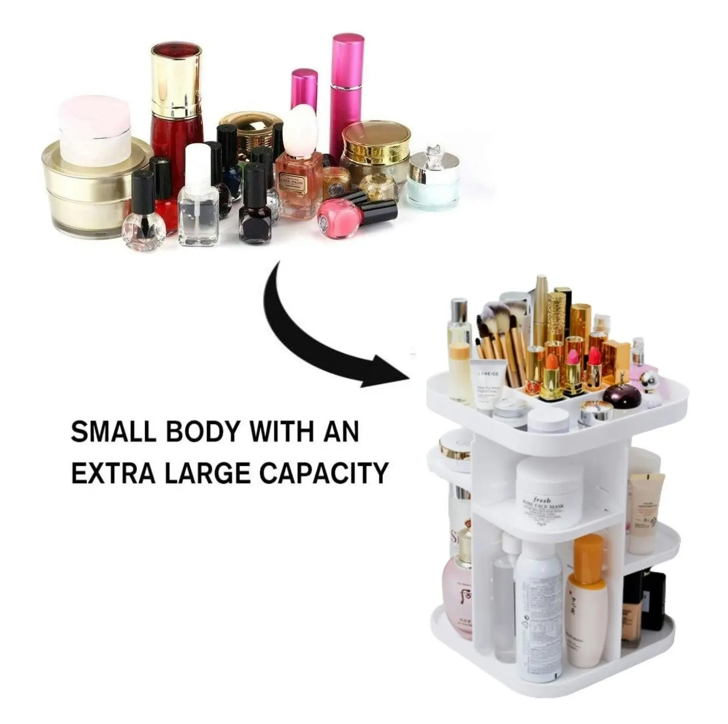 Carla Home 360 Rotating Large Capacity Makeup Organizer for Bedroom and Bathroom (White)