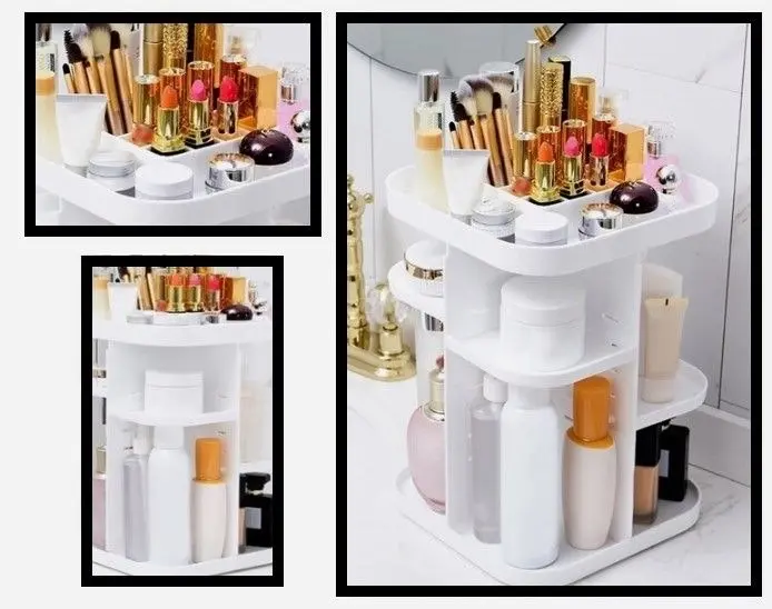 Carla Home 360 Rotating Large Capacity Makeup Organizer for Bedroom and Bathroom (White)