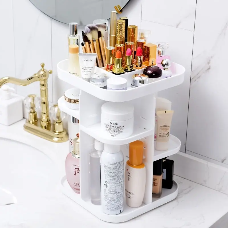 Carla Home 360 Rotating Large Capacity Makeup Organizer for Bedroom and Bathroom (White)