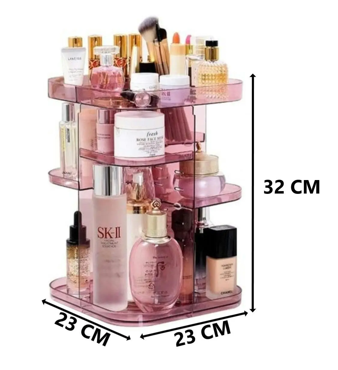 Carla Home 360 Rotating Large Capacity Makeup Organizer for Bedroom and Bathroom (Pink)