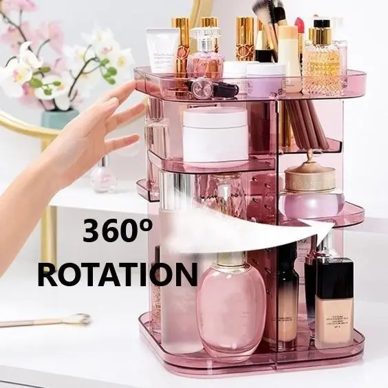 Carla Home 360 Rotating Large Capacity Makeup Organizer for Bedroom and Bathroom (Pink)