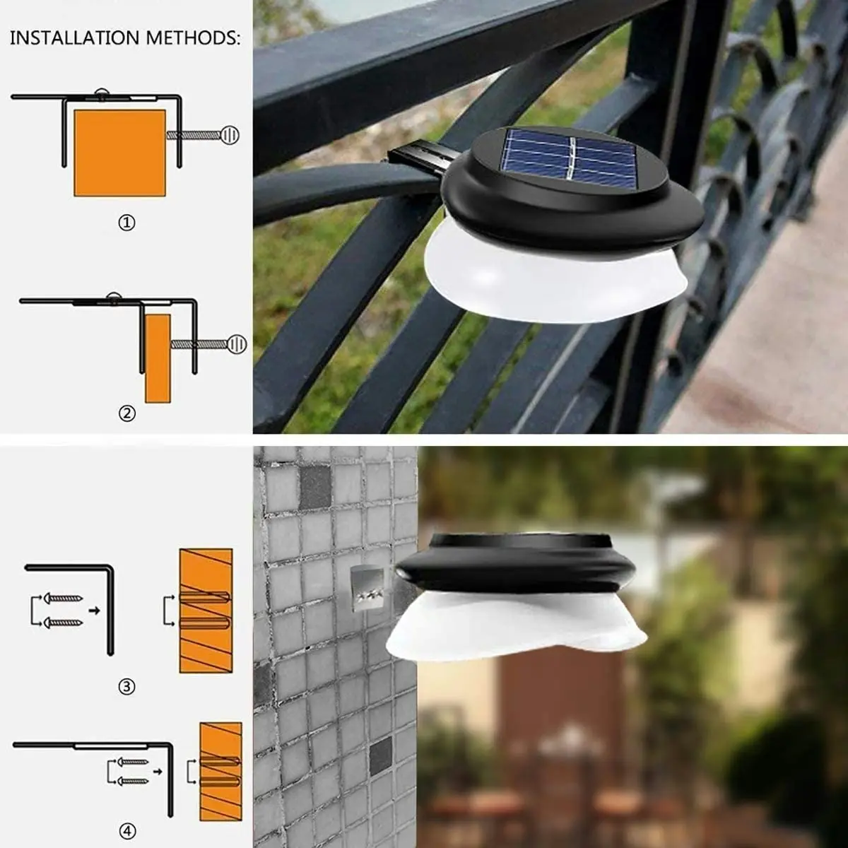 4pcs LED Solar Gutter Lights Outdoor SMY, Adjustable Bracket IP55 Waterproof Solar Security Lights Patio Fence Garden Wall Yard Attic Walkway, Pure White