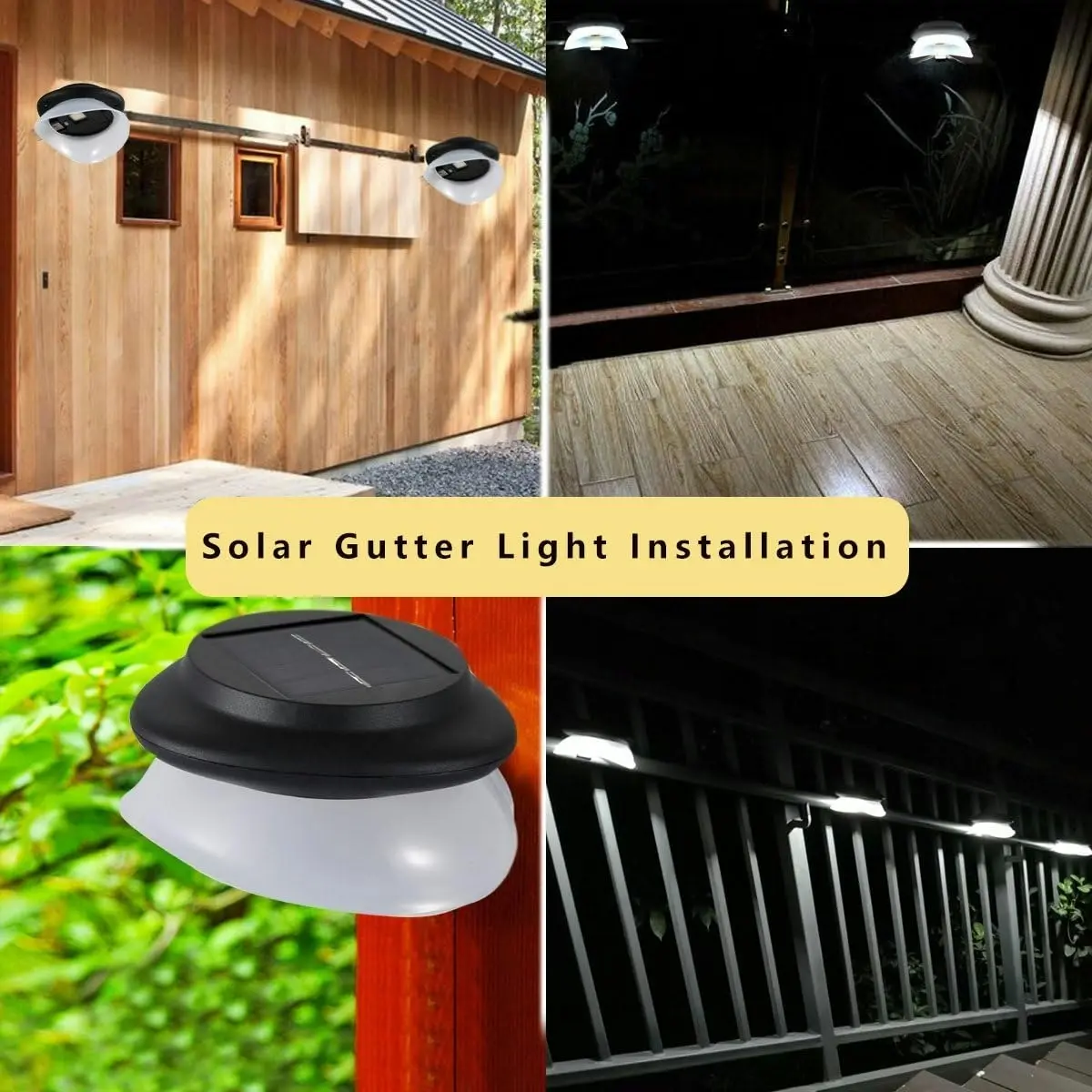 4pcs LED Solar Gutter Lights Outdoor SMY, Adjustable Bracket IP55 Waterproof Solar Security Lights Patio Fence Garden Wall Yard Attic Walkway, Pure White