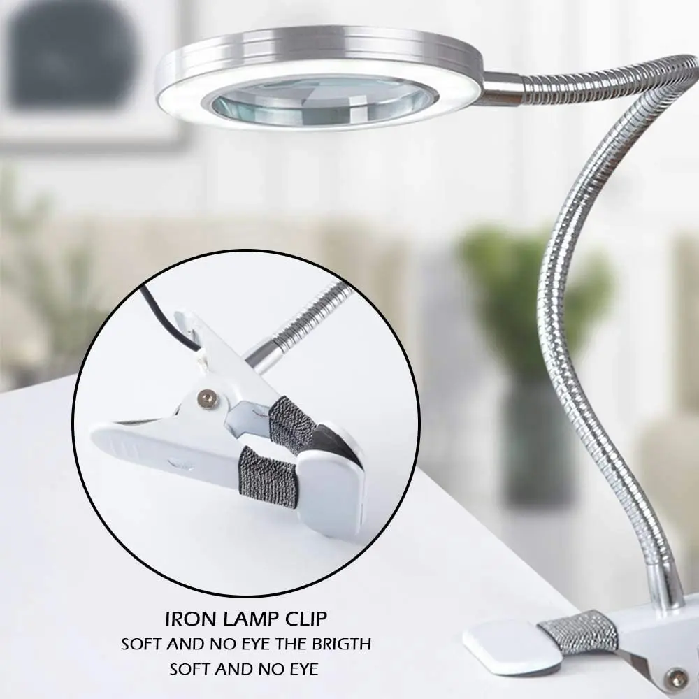 Lighting LED 8X Magnifying Lamp with Metal Clamp 360Ã‚Â° Flexible Gooseneck and USB Plug Design for Tattoo, Manicure and Reading