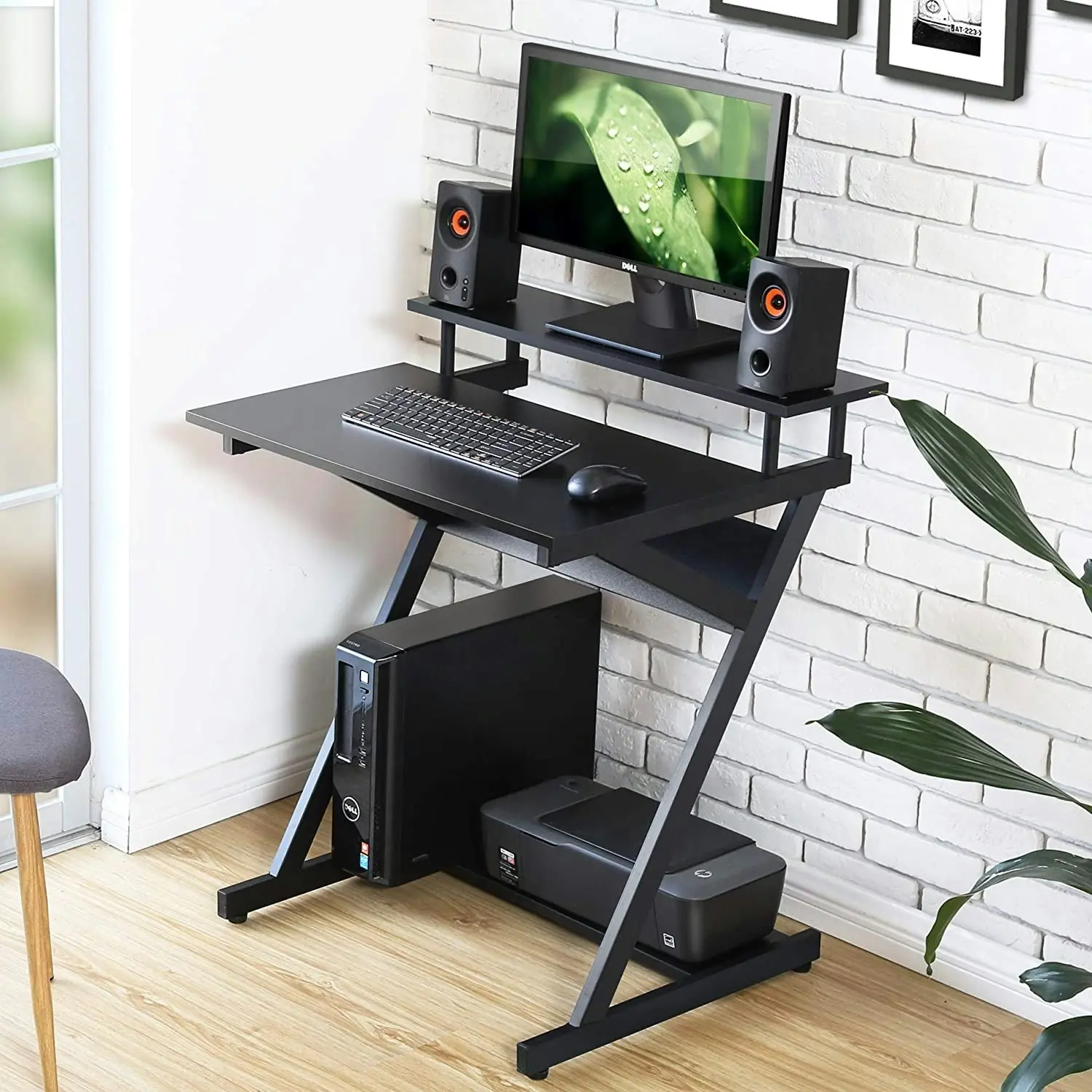 Computer Desk with Monitor Riser and storage, 70cm, (Black)