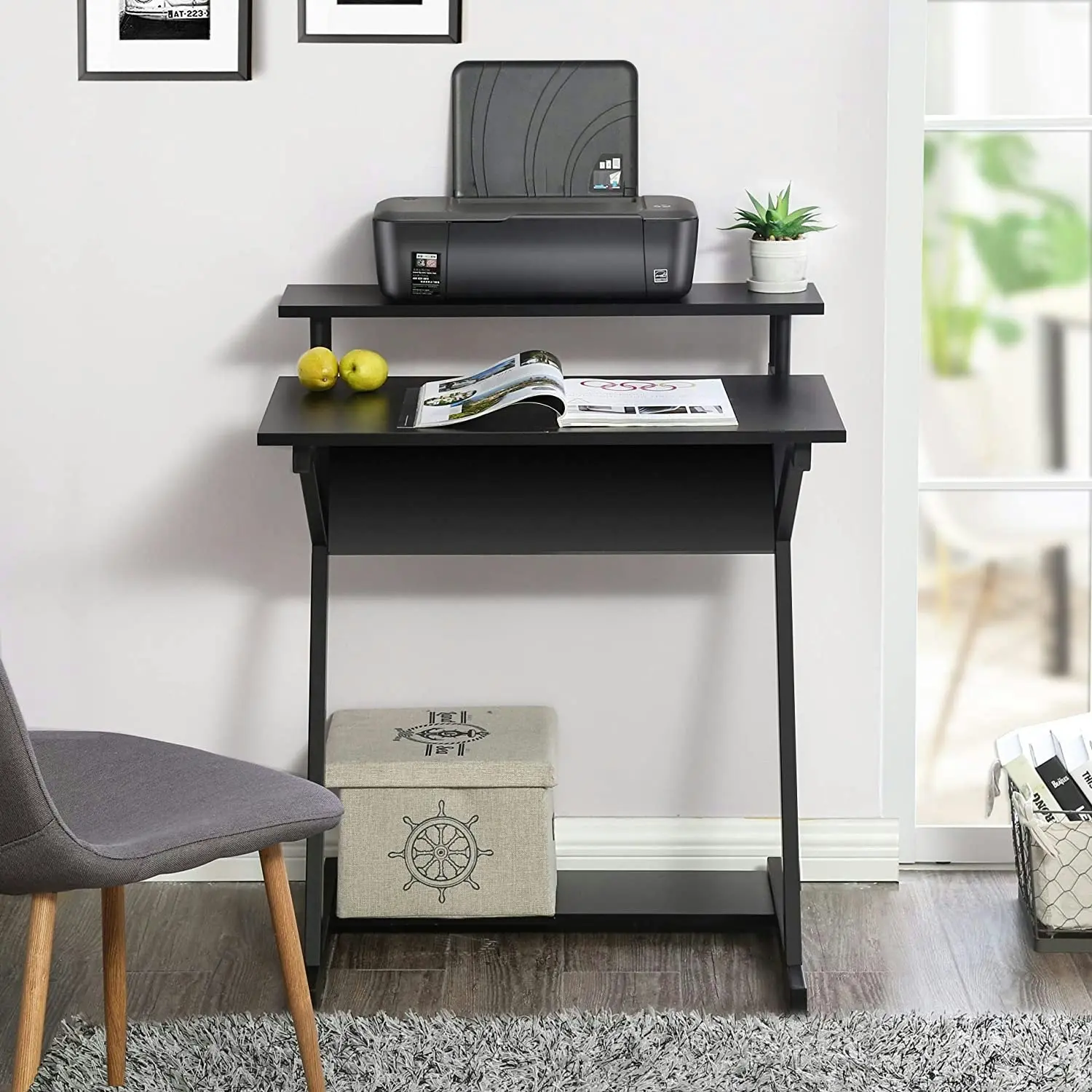 Computer Desk with Monitor Riser and storage, 70cm, (Black)