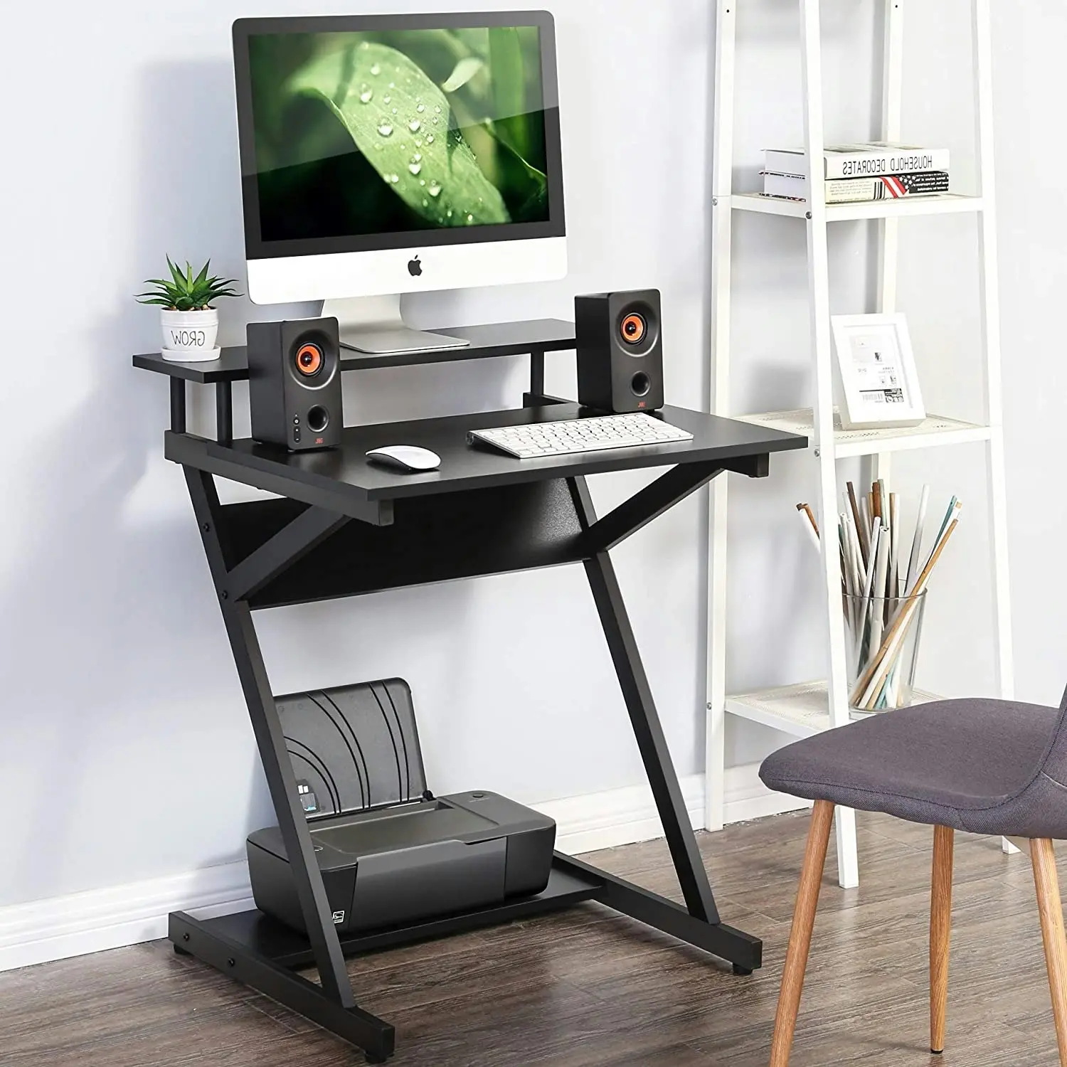 Computer Desk with Monitor Riser and storage, 70cm, (Black)