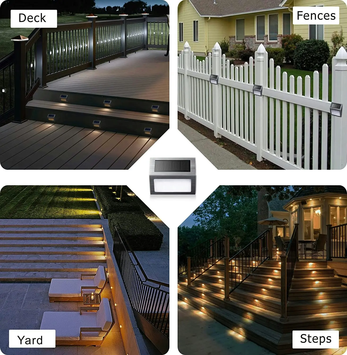 6 Pack Solar Lights for Fence Posts, Steps, Decks, Pathway, Yard Stairs, Outdoor LED Lighting, Rainproof