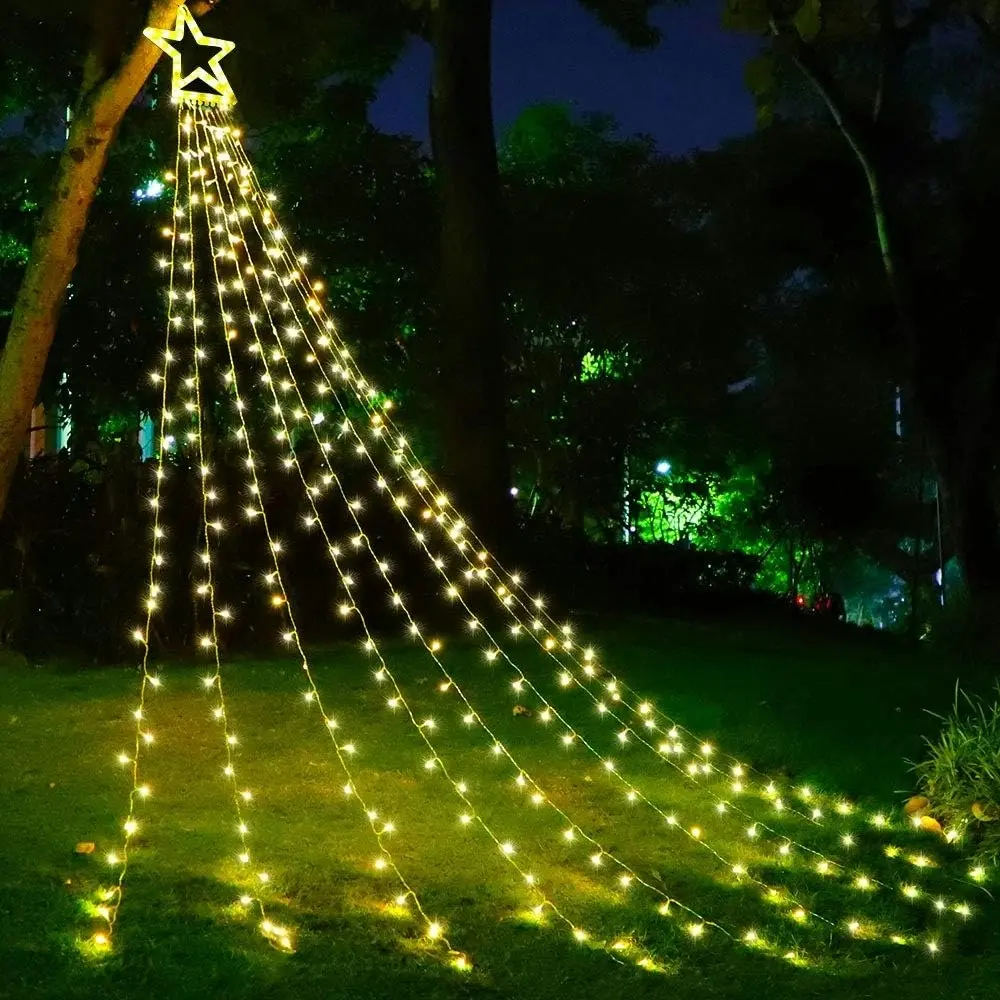 Christmas Decorations Outdoor Lights, 3,5m 317 LED Star Tree, 8 Modes Timer Lights for Yard Wedding Party (Warm White)