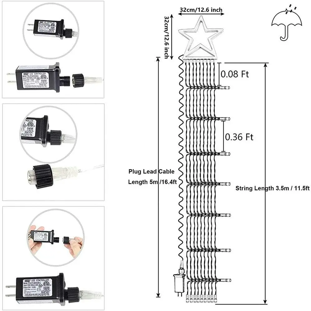 Christmas Decorations Outdoor Lights, 3,5m 317 LED Star Tree, 8 Modes Timer Lights for Yard Wedding Party (Warm White)