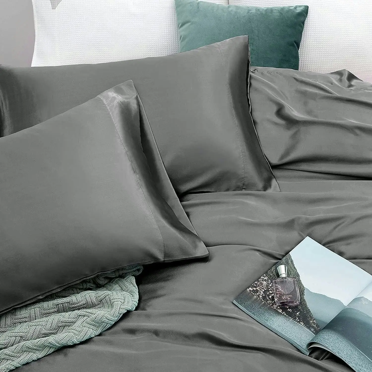 Soft Silky Satin Sheet Set 4pc Queen 2000TC Deep Pocket Gray