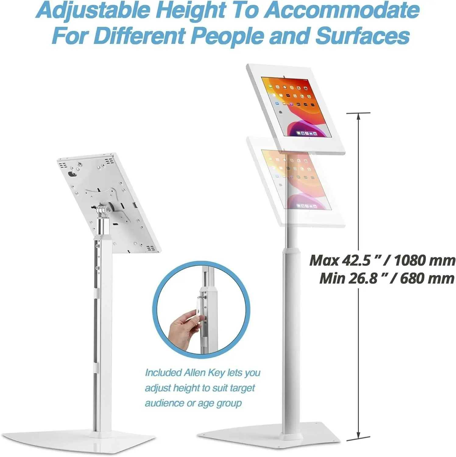 Tablet Stand iPad Holder Kiosk Floor Display Anti-Theft White