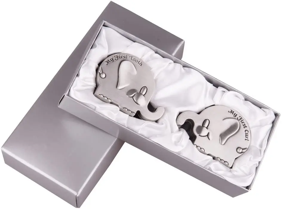 Keepsake Box of first Curl and Tooth for Kids Metallic Engraved Elephant Shape