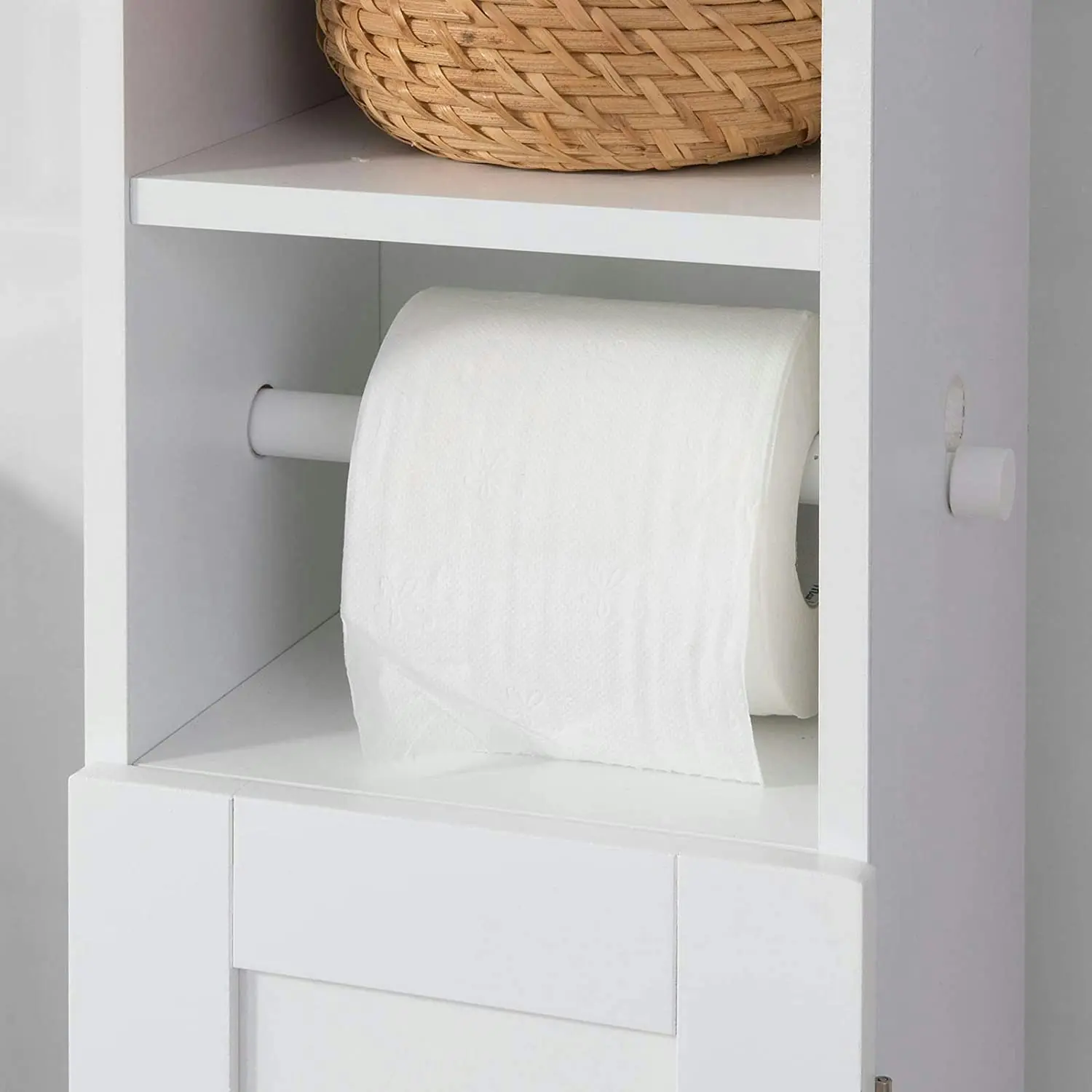 VIKUS Toilet Paper Holder with Storage, Freestanding Cabinet, Toilet Brush Holder and Toilet Paper Dispenser 20x100x18 cm