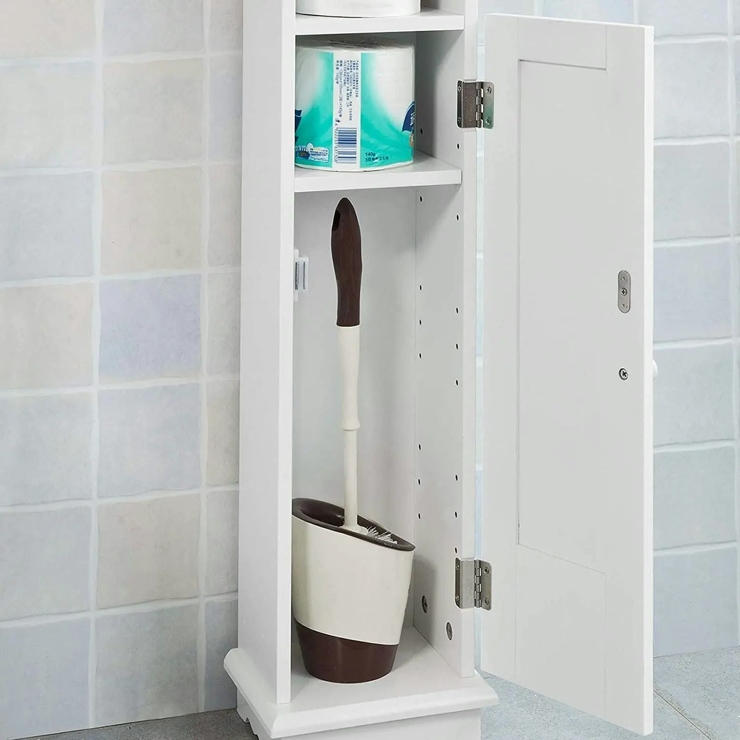 VIKUS Toilet Paper Holder with Storage, Freestanding Cabinet, Toilet Brush Holder and Toilet Paper Dispenser 20x100x18 cm