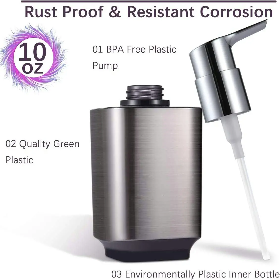 2 Pack Soap Dispenser Rust Proof Refillable Liquid Hand Dish Set Leak Proof Plastic Pump Kitchen and Bathroom