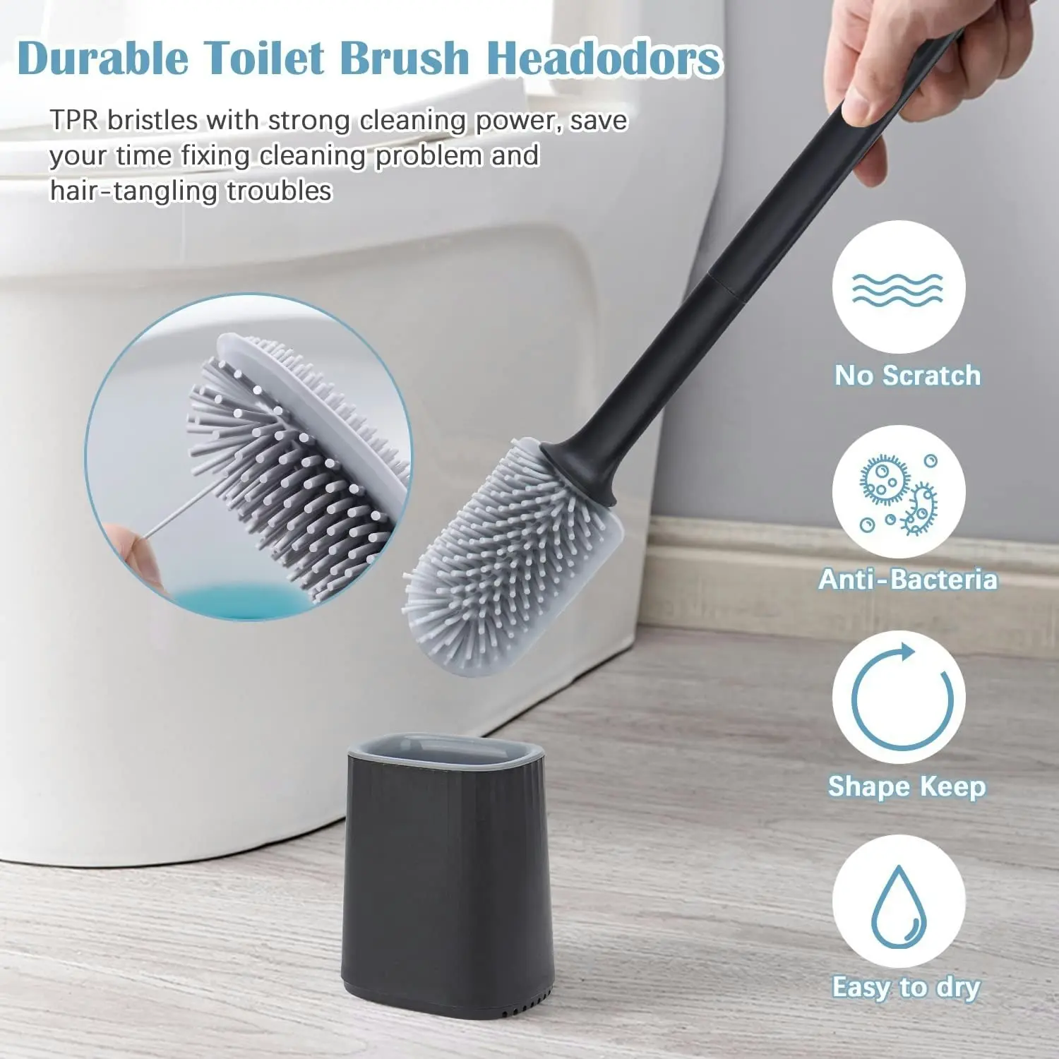 Toilet Brush Holder Set Silicone Toilet Bowl Cleaner Brush Wall Mounted