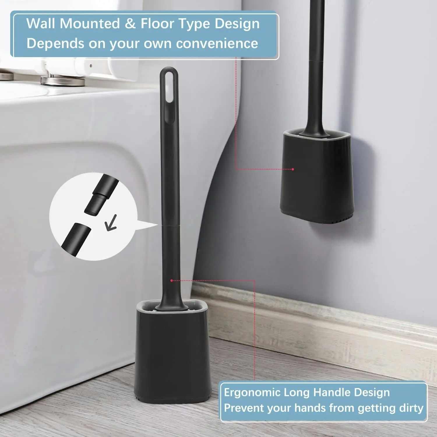 Toilet Brush Holder Set Silicone Toilet Bowl Cleaner Brush Wall Mounted