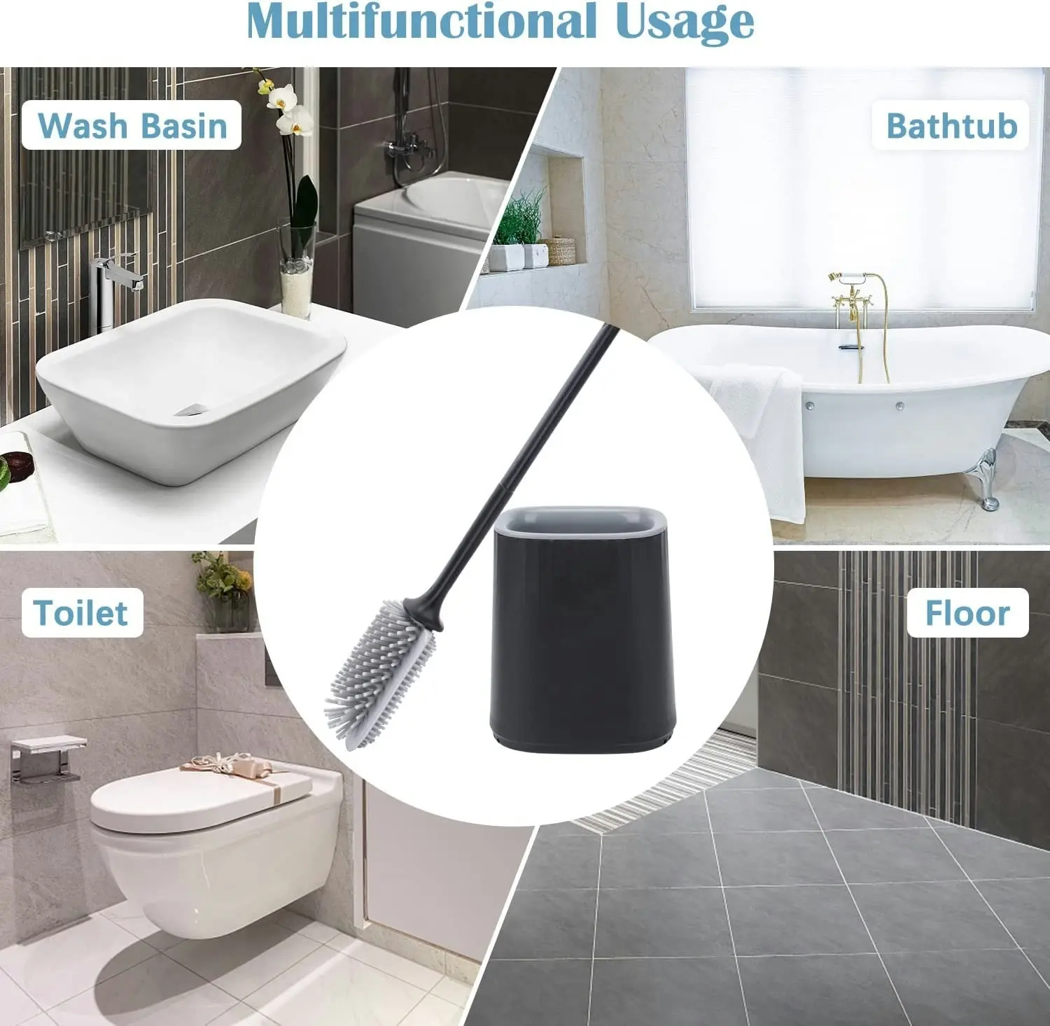 Toilet Brush Holder Set Silicone Toilet Bowl Cleaner Brush Wall Mounted