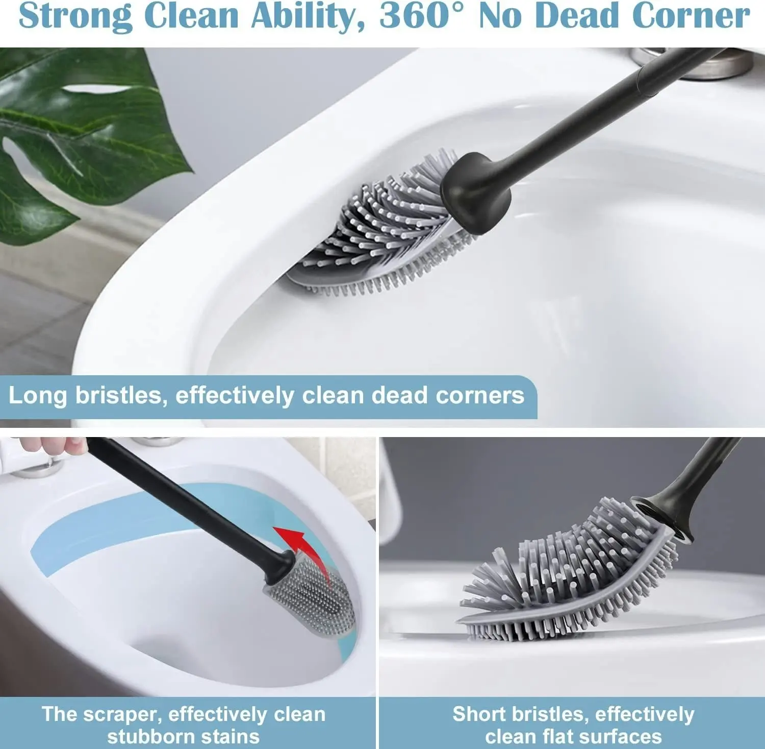 Toilet Brush Holder Set Silicone Toilet Bowl Cleaner Brush Wall Mounted