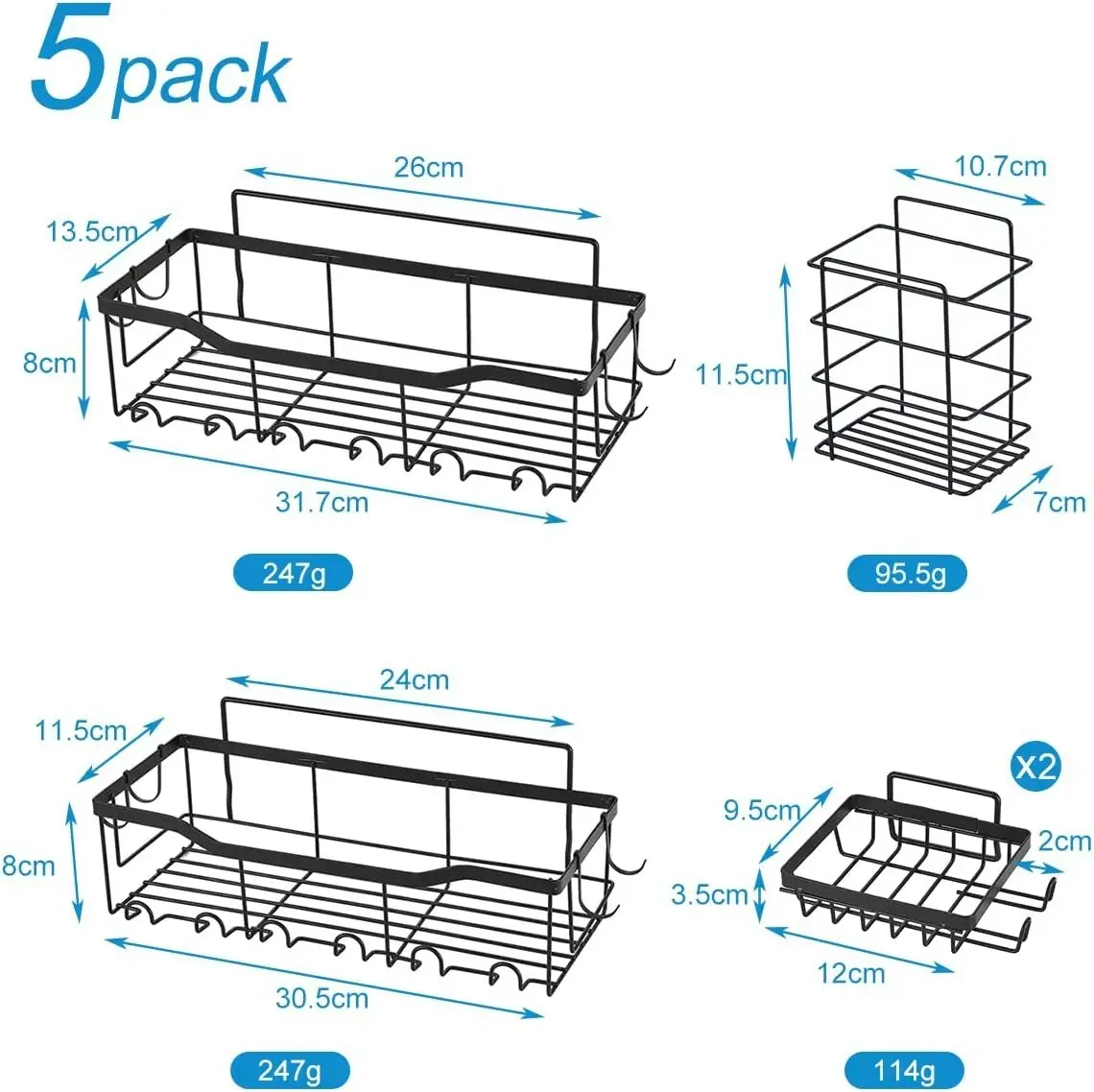 Sel adhesive shower caddy 5-Pack ( Black)