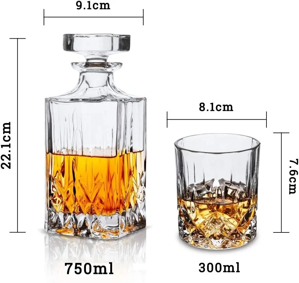 Premium Whiskey Decanter set with 6 glasses, 7 piece set